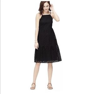 LOFT Black Petite High Cami Eyelet Midi Dress